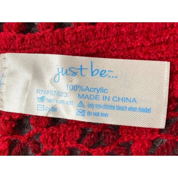 Just Be Shaw Wrap Womens One Size‎ Red Chevron Fringe Layering Knit Boho Hippie - Picture 6 of 12